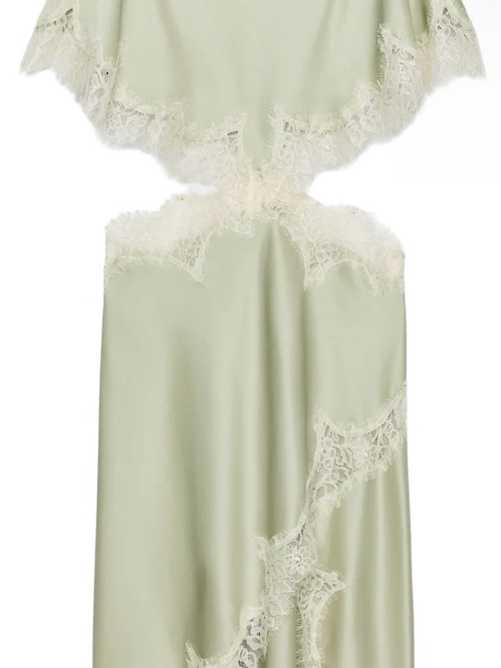 Zara Pale Sage Satin Slip with Ivory Lace Trim